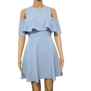 Zara Blue Skater Off-Shoulder Ruffle Dress Womens Size Small